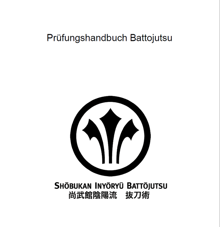 Titel: Prüfungshandbuch. Untere Bildhälfte: Battojutsu Logo
